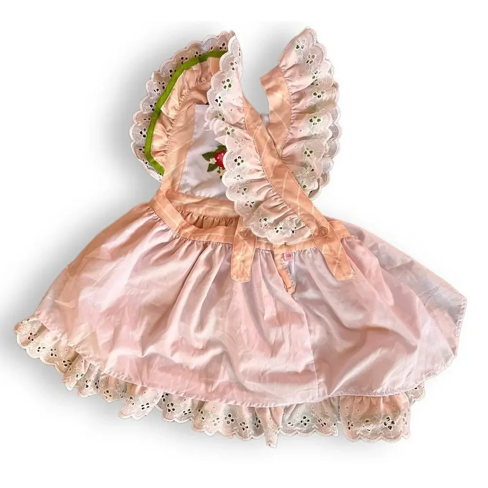 Rosa Flamenco Strawberry Ruffle Pinafore Smock Dress 7/8 Pink